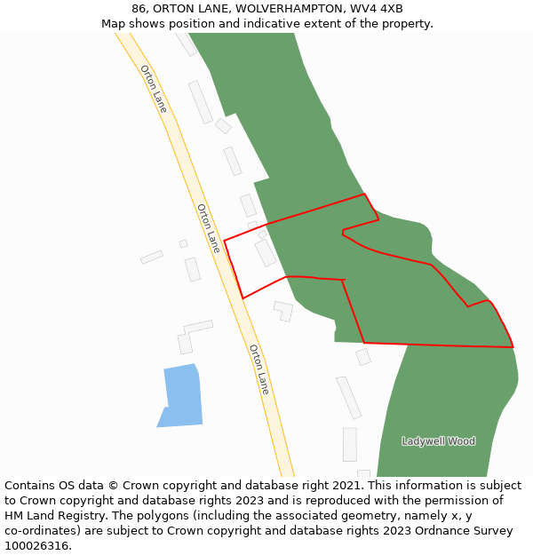 86, ORTON LANE, WOLVERHAMPTON, WV4 4XB: Location map and indicative extent of plot