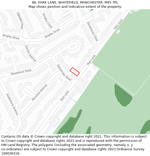 86, PARK LANE, WHITEFIELD, MANCHESTER, M45 7PL: Location map and indicative extent of plot