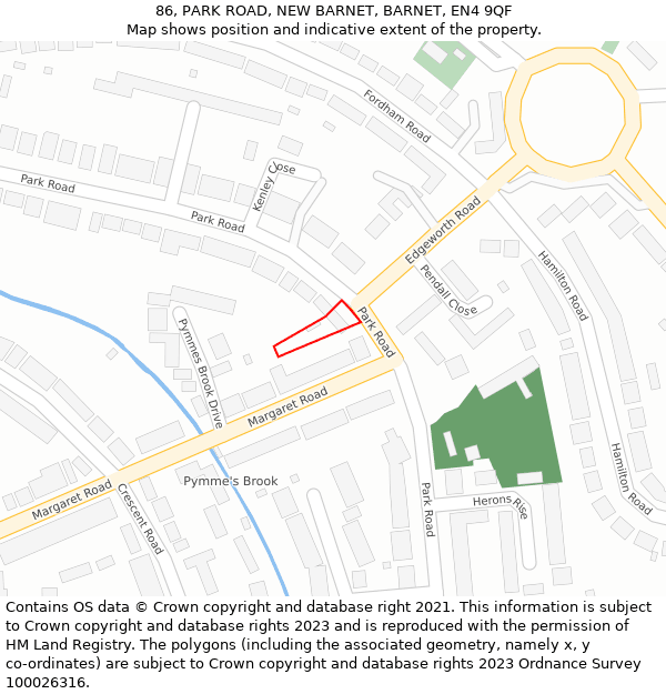 86, PARK ROAD, NEW BARNET, BARNET, EN4 9QF: Location map and indicative extent of plot