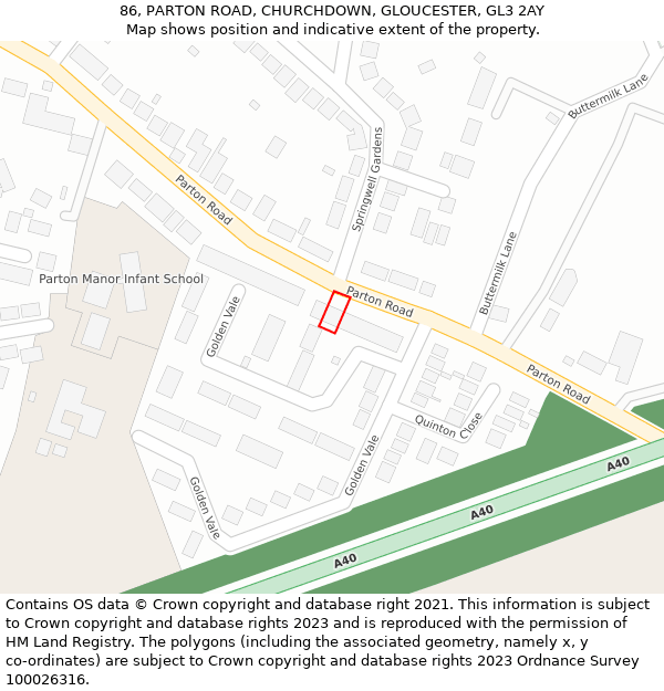 86, PARTON ROAD, CHURCHDOWN, GLOUCESTER, GL3 2AY: Location map and indicative extent of plot