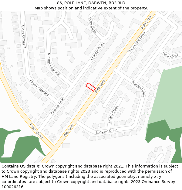 86, POLE LANE, DARWEN, BB3 3LD: Location map and indicative extent of plot