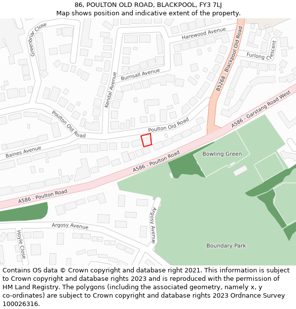 86, POULTON OLD ROAD, BLACKPOOL, FY3 7LJ: Location map and indicative extent of plot