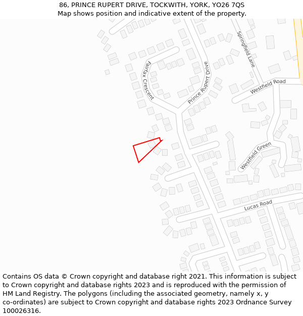 86, PRINCE RUPERT DRIVE, TOCKWITH, YORK, YO26 7QS: Location map and indicative extent of plot