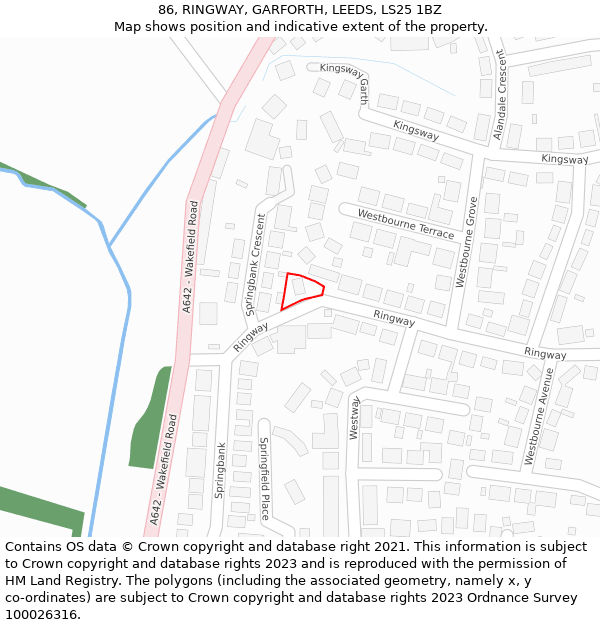 86, RINGWAY, GARFORTH, LEEDS, LS25 1BZ: Location map and indicative extent of plot