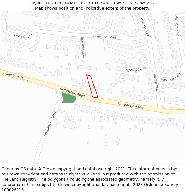 86, ROLLESTONE ROAD, HOLBURY, SOUTHAMPTON, SO45 2GZ: Location map and indicative extent of plot