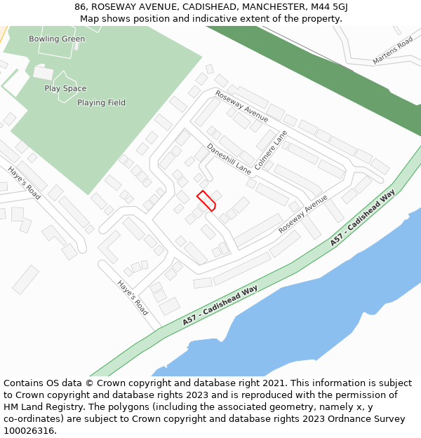 86, ROSEWAY AVENUE, CADISHEAD, MANCHESTER, M44 5GJ: Location map and indicative extent of plot