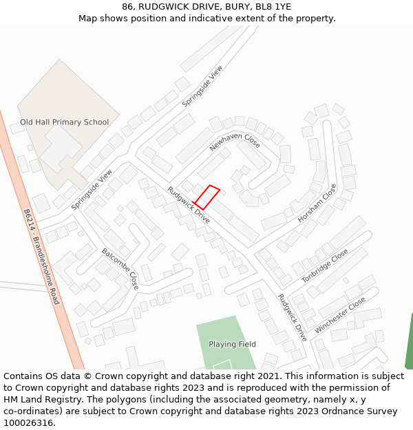 86, RUDGWICK DRIVE, BURY, BL8 1YE: Location map and indicative extent of plot