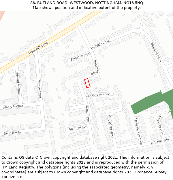 86, RUTLAND ROAD, WESTWOOD, NOTTINGHAM, NG16 5NQ: Location map and indicative extent of plot