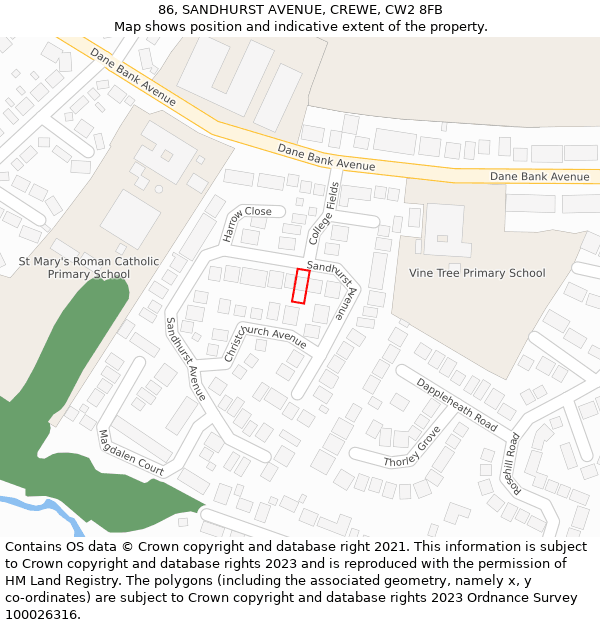 86, SANDHURST AVENUE, CREWE, CW2 8FB: Location map and indicative extent of plot