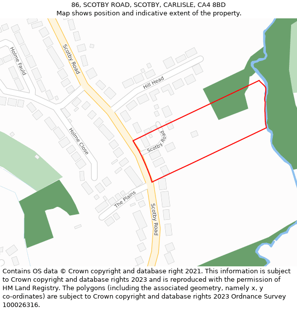 86, SCOTBY ROAD, SCOTBY, CARLISLE, CA4 8BD: Location map and indicative extent of plot