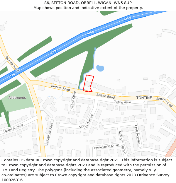 86, SEFTON ROAD, ORRELL, WIGAN, WN5 8UP: Location map and indicative extent of plot