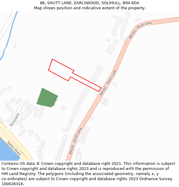 86, SHUTT LANE, EARLSWOOD, SOLIHULL, B94 6DA: Location map and indicative extent of plot