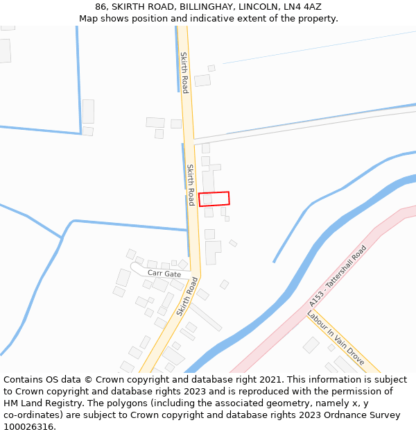 86, SKIRTH ROAD, BILLINGHAY, LINCOLN, LN4 4AZ: Location map and indicative extent of plot