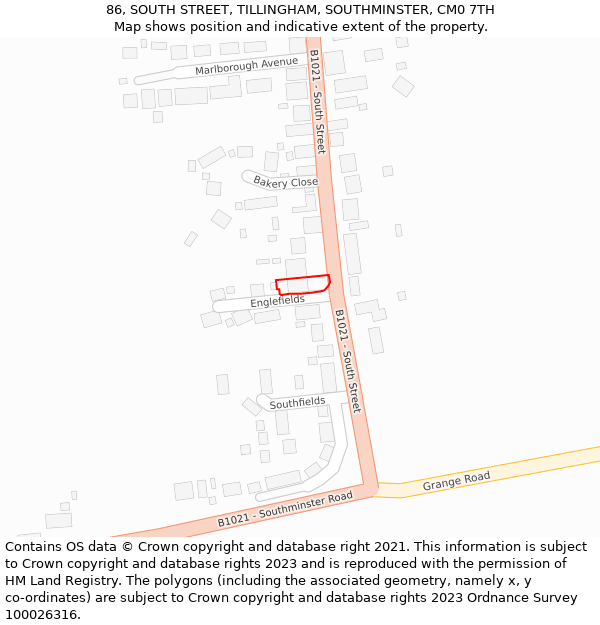 86, SOUTH STREET, TILLINGHAM, SOUTHMINSTER, CM0 7TH: Location map and indicative extent of plot