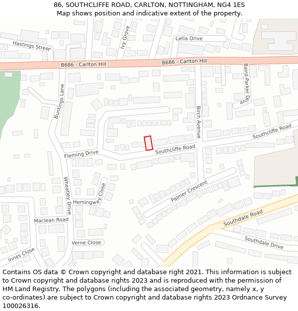 86, SOUTHCLIFFE ROAD, CARLTON, NOTTINGHAM, NG4 1ES: Location map and indicative extent of plot