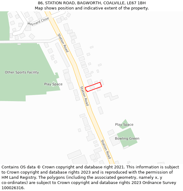 86, STATION ROAD, BAGWORTH, COALVILLE, LE67 1BH: Location map and indicative extent of plot