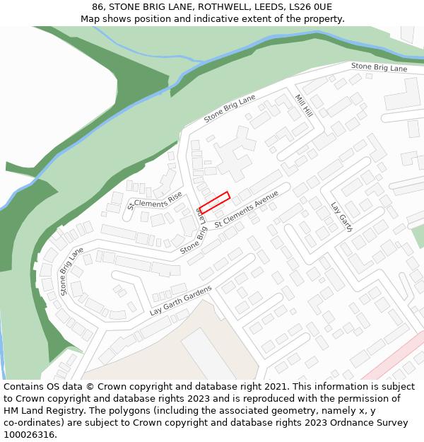 86, STONE BRIG LANE, ROTHWELL, LEEDS, LS26 0UE: Location map and indicative extent of plot