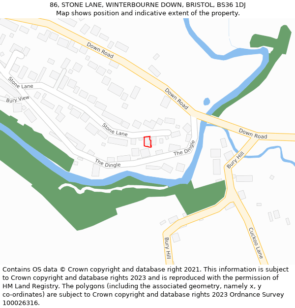 86, STONE LANE, WINTERBOURNE DOWN, BRISTOL, BS36 1DJ: Location map and indicative extent of plot