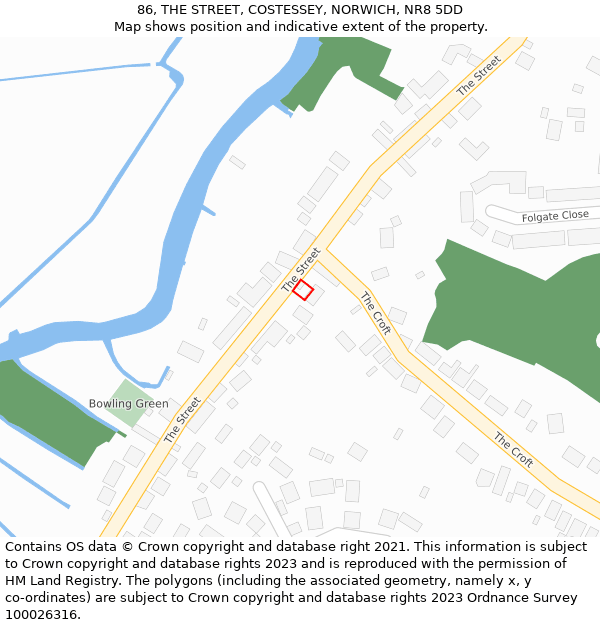 86, THE STREET, COSTESSEY, NORWICH, NR8 5DD: Location map and indicative extent of plot