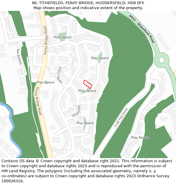 86, TITHEFIELDS, FENAY BRIDGE, HUDDERSFIELD, HD8 0FX: Location map and indicative extent of plot