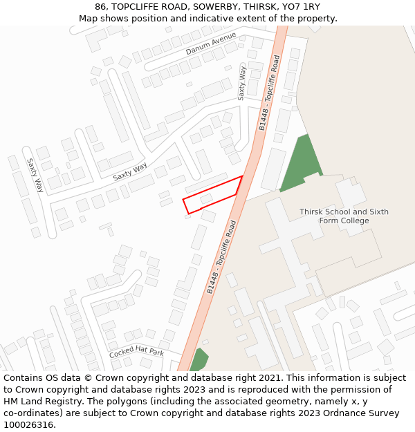 86, TOPCLIFFE ROAD, SOWERBY, THIRSK, YO7 1RY: Location map and indicative extent of plot