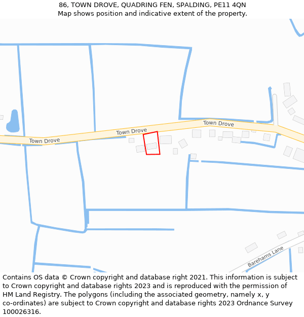 86, TOWN DROVE, QUADRING FEN, SPALDING, PE11 4QN: Location map and indicative extent of plot