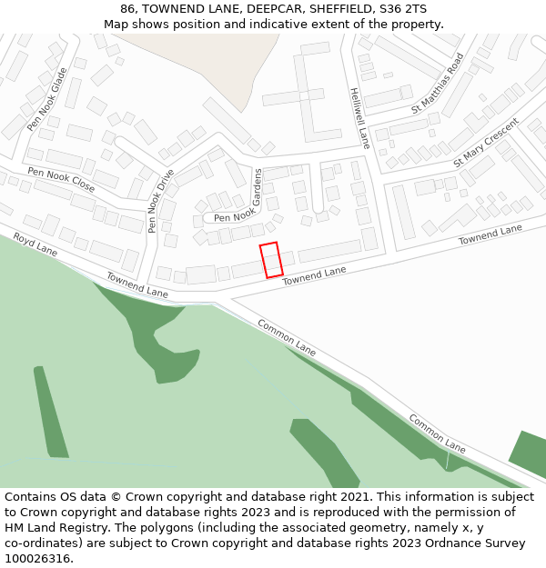 86, TOWNEND LANE, DEEPCAR, SHEFFIELD, S36 2TS: Location map and indicative extent of plot