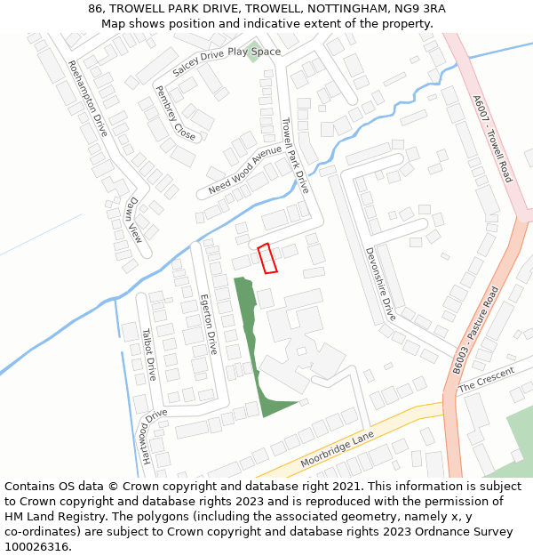 86, TROWELL PARK DRIVE, TROWELL, NOTTINGHAM, NG9 3RA: Location map and indicative extent of plot