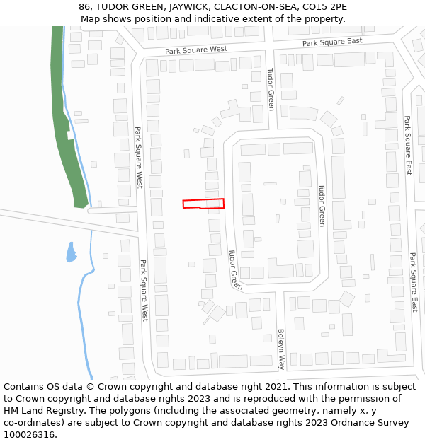 86, TUDOR GREEN, JAYWICK, CLACTON-ON-SEA, CO15 2PE: Location map and indicative extent of plot