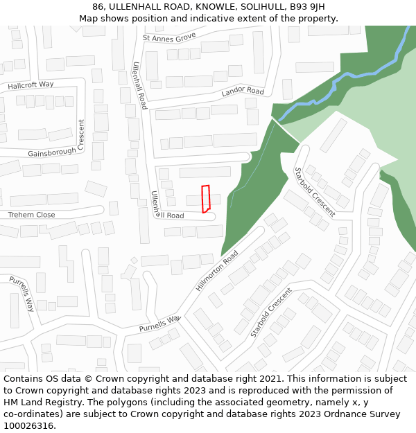 86, ULLENHALL ROAD, KNOWLE, SOLIHULL, B93 9JH: Location map and indicative extent of plot