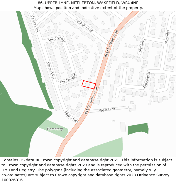 86, UPPER LANE, NETHERTON, WAKEFIELD, WF4 4NF: Location map and indicative extent of plot