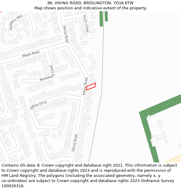 86, VIKING ROAD, BRIDLINGTON, YO16 6TW: Location map and indicative extent of plot