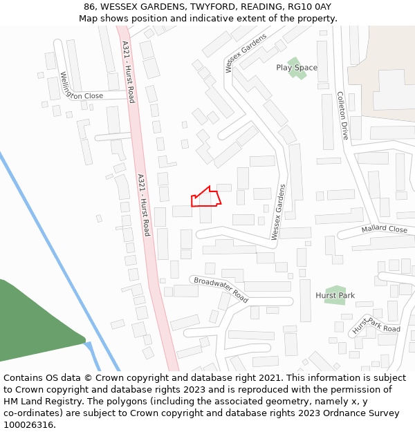 86, WESSEX GARDENS, TWYFORD, READING, RG10 0AY: Location map and indicative extent of plot