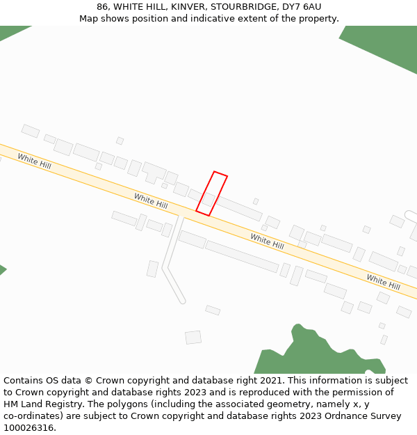 86, WHITE HILL, KINVER, STOURBRIDGE, DY7 6AU: Location map and indicative extent of plot