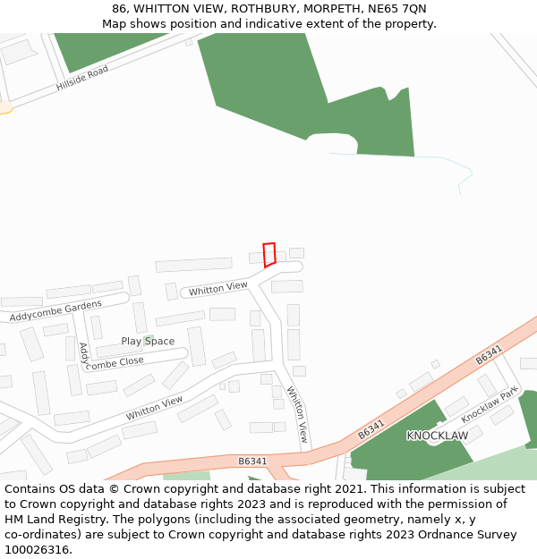 86, WHITTON VIEW, ROTHBURY, MORPETH, NE65 7QN: Location map and indicative extent of plot