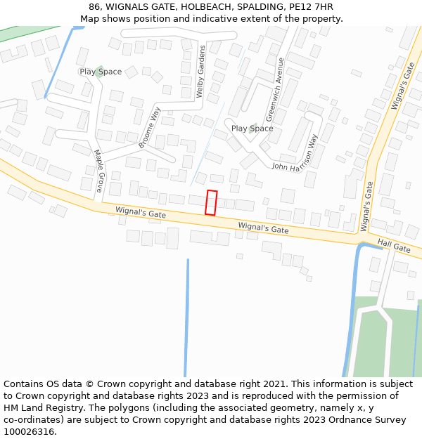 86, WIGNALS GATE, HOLBEACH, SPALDING, PE12 7HR: Location map and indicative extent of plot