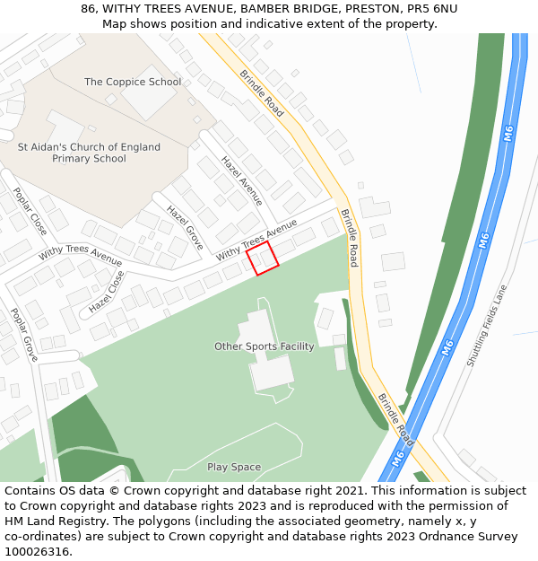 86, WITHY TREES AVENUE, BAMBER BRIDGE, PRESTON, PR5 6NU: Location map and indicative extent of plot
