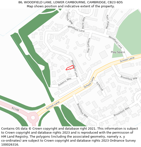 86, WOODFIELD LANE, LOWER CAMBOURNE, CAMBRIDGE, CB23 6DS: Location map and indicative extent of plot