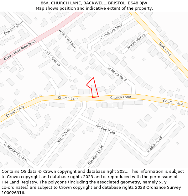 86A, CHURCH LANE, BACKWELL, BRISTOL, BS48 3JW: Location map and indicative extent of plot