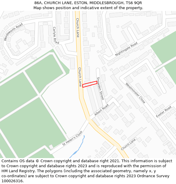 86A, CHURCH LANE, ESTON, MIDDLESBROUGH, TS6 9QR: Location map and indicative extent of plot