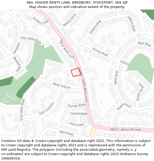 86A, HIGHER BENTS LANE, BREDBURY, STOCKPORT, SK6 2JP: Location map and indicative extent of plot