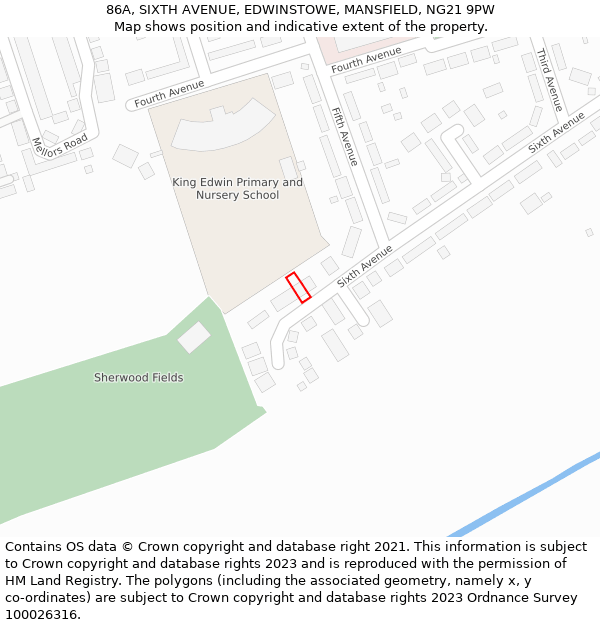 86A, SIXTH AVENUE, EDWINSTOWE, MANSFIELD, NG21 9PW: Location map and indicative extent of plot