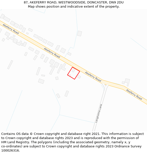 87, AKEFERRY ROAD, WESTWOODSIDE, DONCASTER, DN9 2DU: Location map and indicative extent of plot
