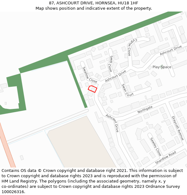 87, ASHCOURT DRIVE, HORNSEA, HU18 1HF: Location map and indicative extent of plot