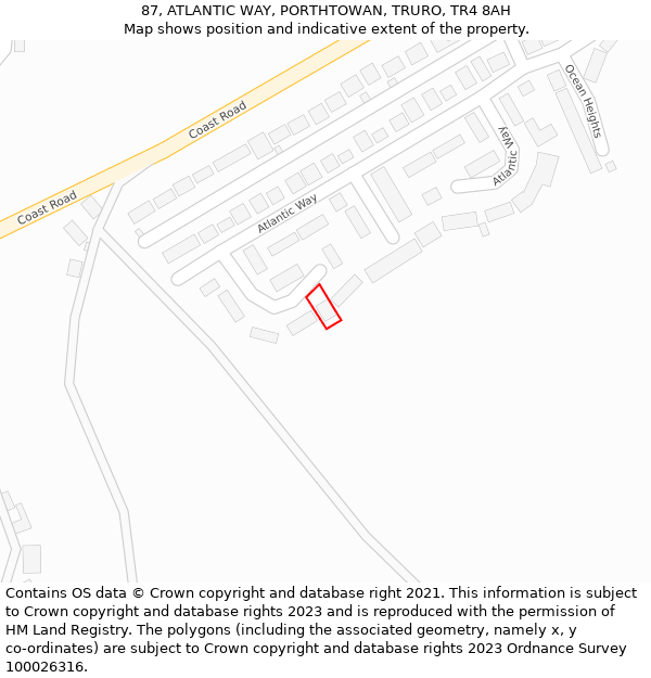 87, ATLANTIC WAY, PORTHTOWAN, TRURO, TR4 8AH: Location map and indicative extent of plot