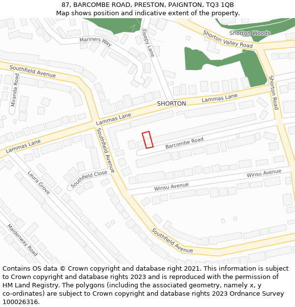 87, BARCOMBE ROAD, PRESTON, PAIGNTON, TQ3 1QB: Location map and indicative extent of plot