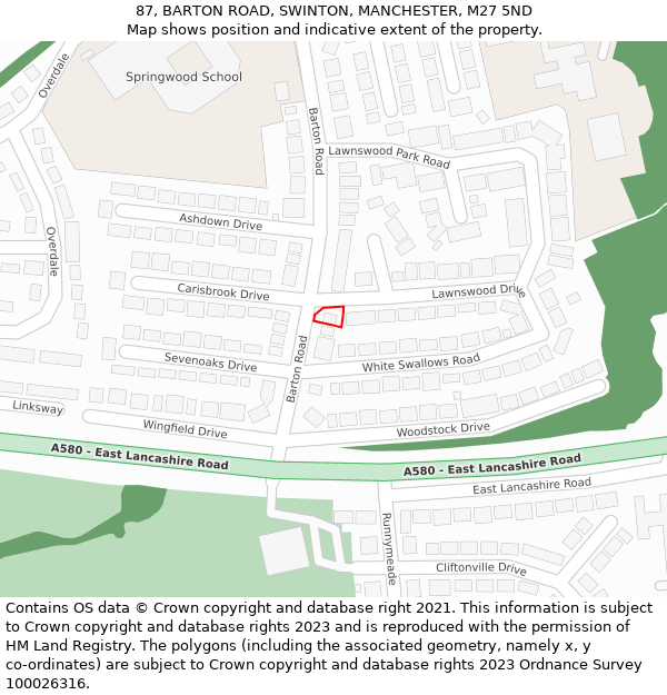 87, BARTON ROAD, SWINTON, MANCHESTER, M27 5ND: Location map and indicative extent of plot