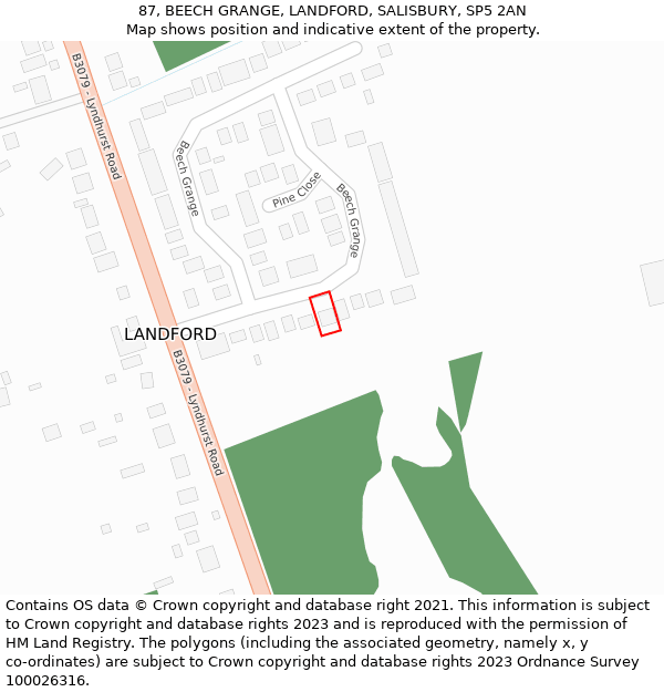 87, BEECH GRANGE, LANDFORD, SALISBURY, SP5 2AN: Location map and indicative extent of plot