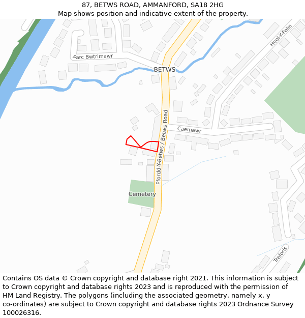 87, BETWS ROAD, AMMANFORD, SA18 2HG: Location map and indicative extent of plot