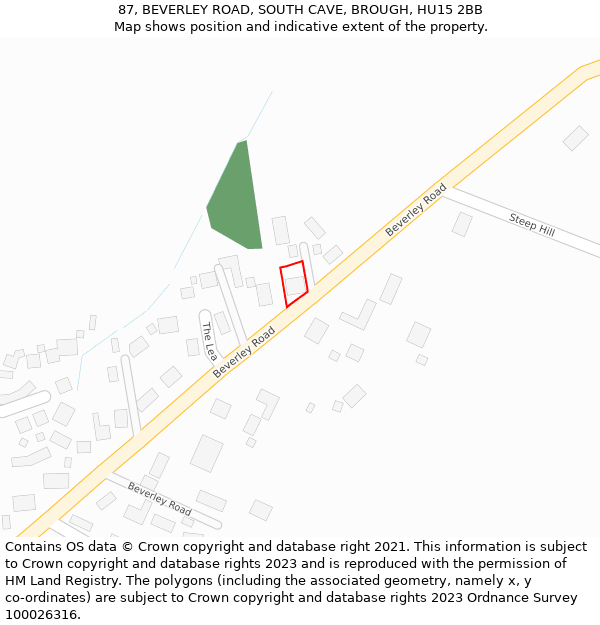 87, BEVERLEY ROAD, SOUTH CAVE, BROUGH, HU15 2BB: Location map and indicative extent of plot